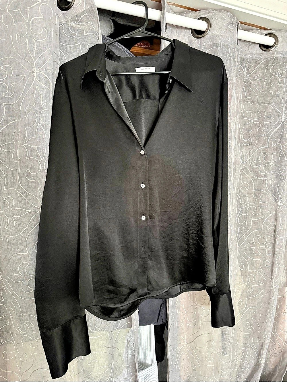 Babaton Satin Shirt Black Button Front Blouse XL